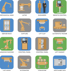 Automated assembly square icon set vector