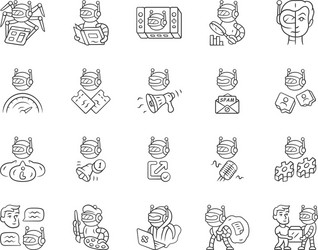 Bot types linear icons set crawler hacker spambot vector