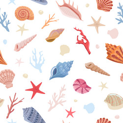 seashells and corals seamless pattern bright vector image