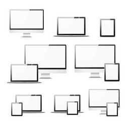 set realistic computer equipment isolated notebook vector