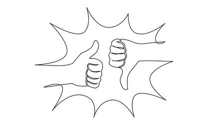 thumbs up and down in one continuous line drawing vector image
