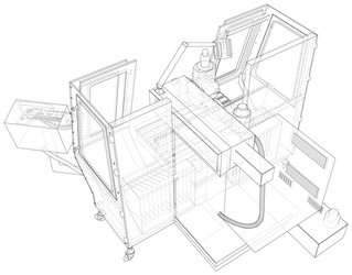 cnc lathe machine in outline style wire-frame vector image