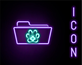 Glowing neon line medical veterinary record folder vector