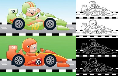 cartoon of speed car racing with little boy racer vector