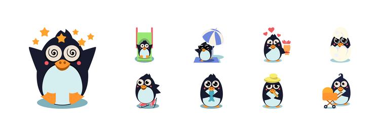 Cute penguin character engaged in different vector