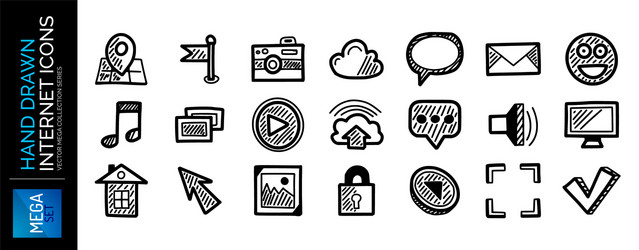 set hand drawn internet icons web concepts vector