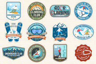 Snowboarding & Rock Climbing Patches Vector Image