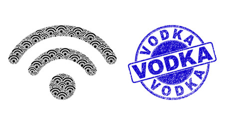 grunge vodka seal and wifi network recursion vector image