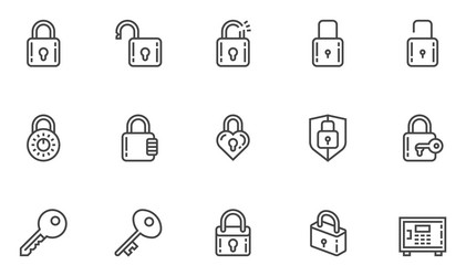 locks line icons set vector