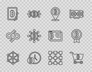 set line blockchain technology shopping cart vector image