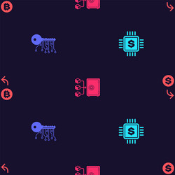 set processor chip with dollar cryptocurrency key vector image