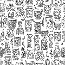 Seamless pattern with pickle jars fruits vector