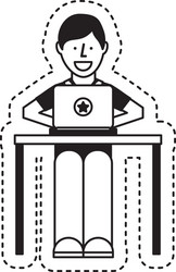 person using computer icon vector