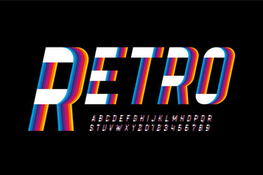 retro style colorful font alphabet letters vector image