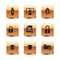 set usb flash drive with lock cyber security vector image