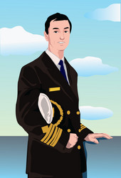 Black male captain sea ship in uniform saluting Vector Image