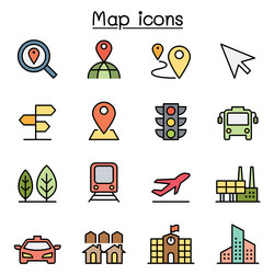 maps and symbol icon set in color line style vector image