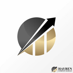 arrow up and graph bar chart on circle increase vector image