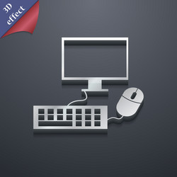 Computer monitor and keyboard icon symbol 3d style vector