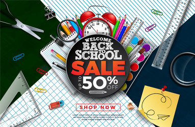 Back to school sale design with alarm clock vector