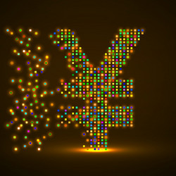 chinese yuan of colorful pixels with an explosion vector image