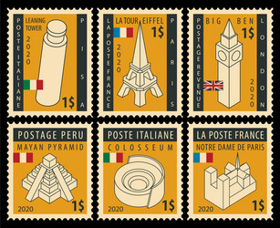Travel Stamps: Iconic Landmarks Vector Image