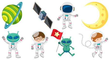set of space cartoon characters and objects vector image