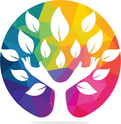 Creative green hand tree logo design Royalty Free Vector