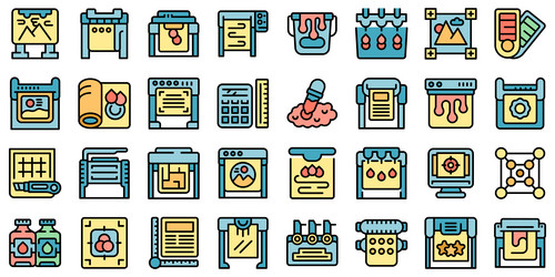 Plotter icons set flat vector