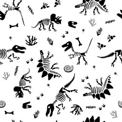 seamless pattern funny sketchy fossil animals vector image