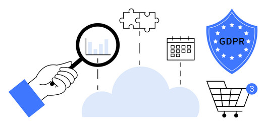 cloud computing concept with magnifying glass vector image