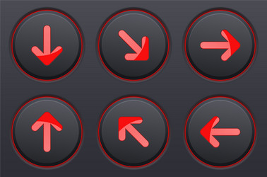 Black buttons with red arrows up down right vector