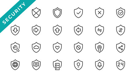 security set of web icons in line style cyber vector image