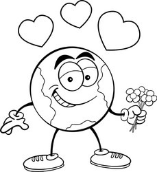 cartoon earth holding flowers vector