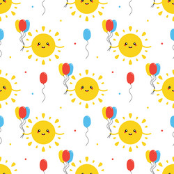 sun character with colorful balloons pattern vector image