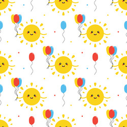 Sun character with colorful balloons pattern vector