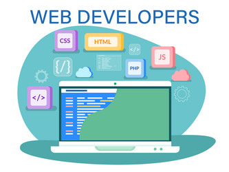software website developer with computer vector image