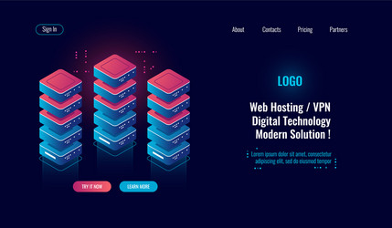 cloud computing server room rack isometric icon vector image