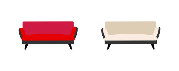 sofa flat color objects set vector