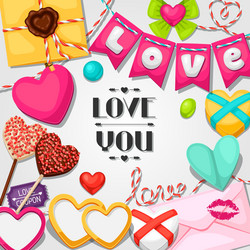 greeting card with hearts objects decorations vector