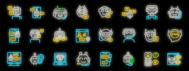 set of neon icons chat bot robot consultant vector image