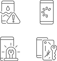 Usual mobile phone problems linear icons set vector