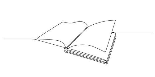 continuous one line drawing opened book with pages vector