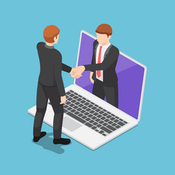 isometric businessmen having online agreement vector