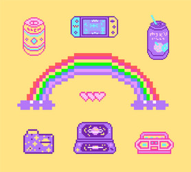 Pixel art 8 bit objects retro digital game assets Vector Image