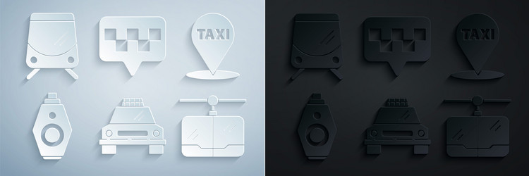 set taxi car map pointer with key vector image
