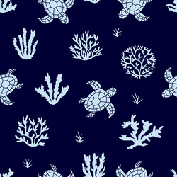 Seamless graphic pattern sea life coral turtle vector