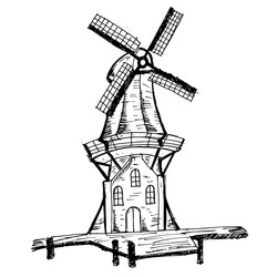 Windmill hand drawn vintage sketch Royalty Free Vector Image
