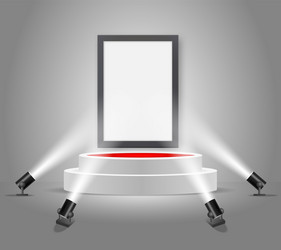 White Round Podium with Empty Frame vector image