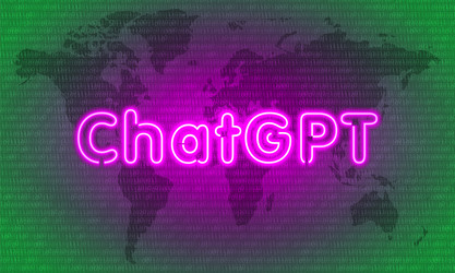 chatgpt neon symbol on map background with binary vector